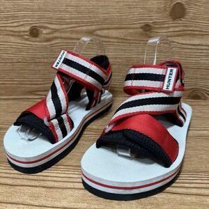 Hunter Sandals Women Sz 7 Red White Black Strappy Adjustable Lightweight Shoes